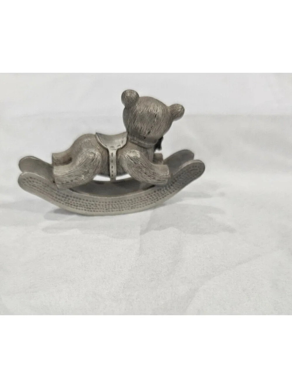 Vintage 1983 Spoontiques Rocking Teddy Bear Pewter Silver Figurine Size 1.5X2.5